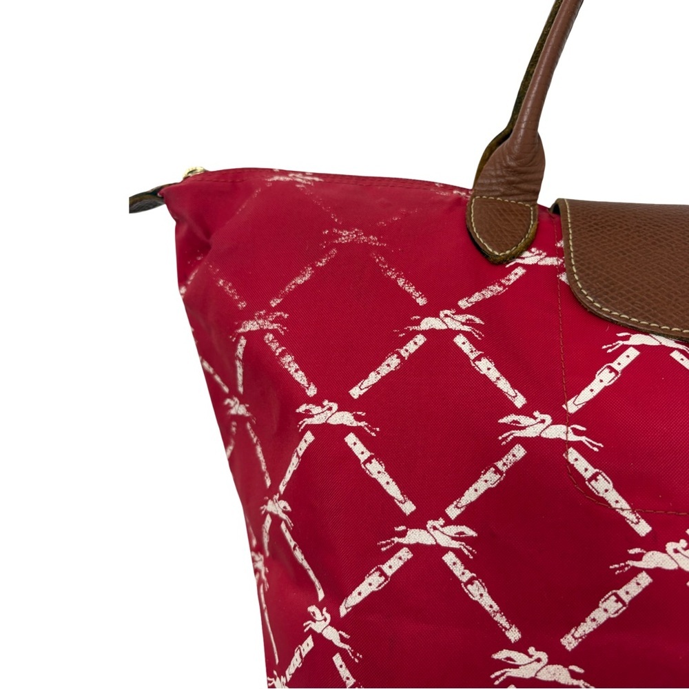 Longchamp Le Pliage Medium Band Signature Panther Print Nylon Shoulder Bag Red - Picture 4 of 16